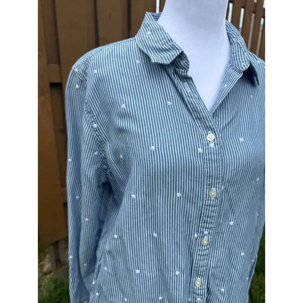 Ann Taylor Loft Blue Striped Button Down Size Medium - Picture 2 of 7